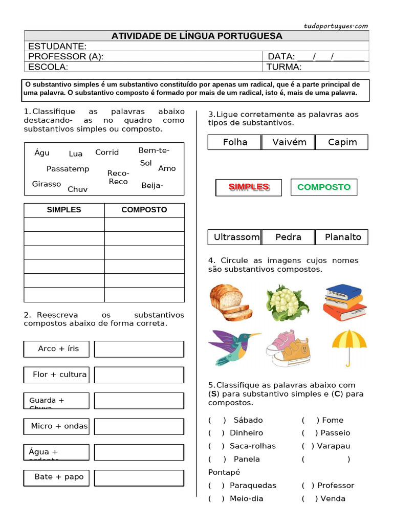 Classificação de Substantivos Simples e Compostos | PDF