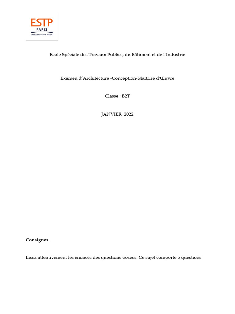 Examen d'Architecture B2T - Janv 2022 | PDF