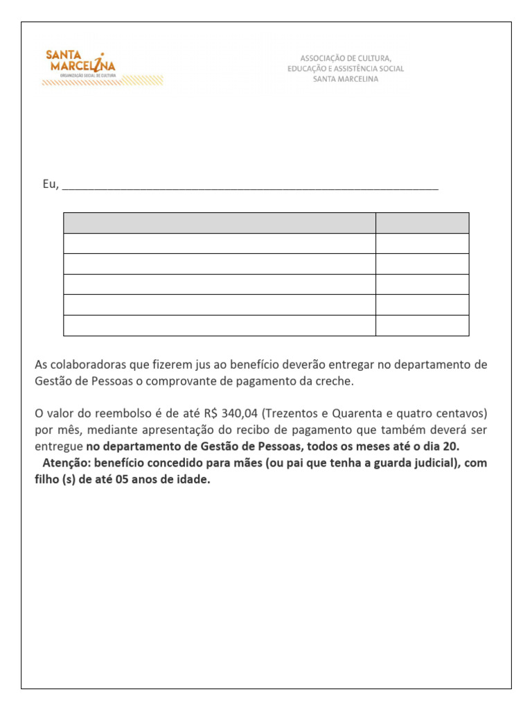 Auxílio Creche: Reembolso para Colaboradoras | PDF