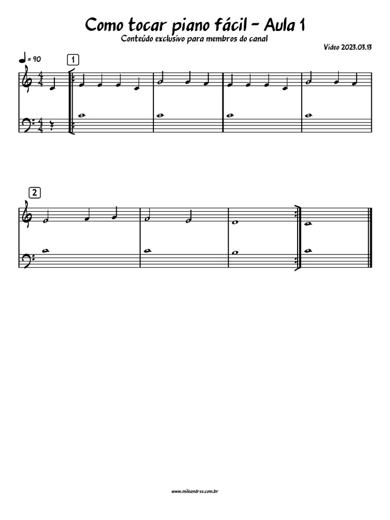 2023-03-13+-+Como+tocar+Piano+fácil+-+Aula+1 | PDF