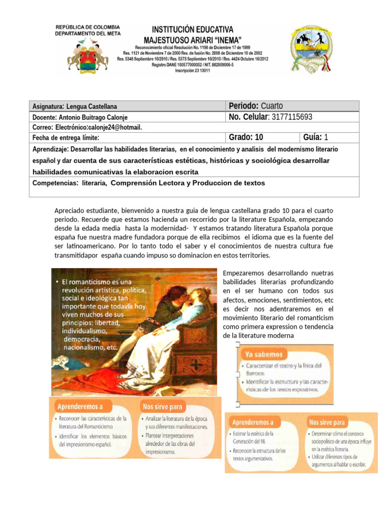 Guia 10 Cuarto Periodo LT | PDF