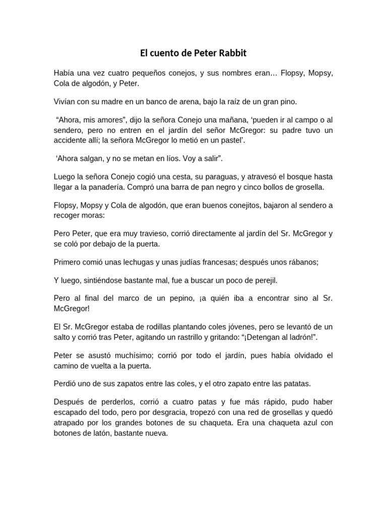 Aventura de Peter Rabbit en el jardín | PDF