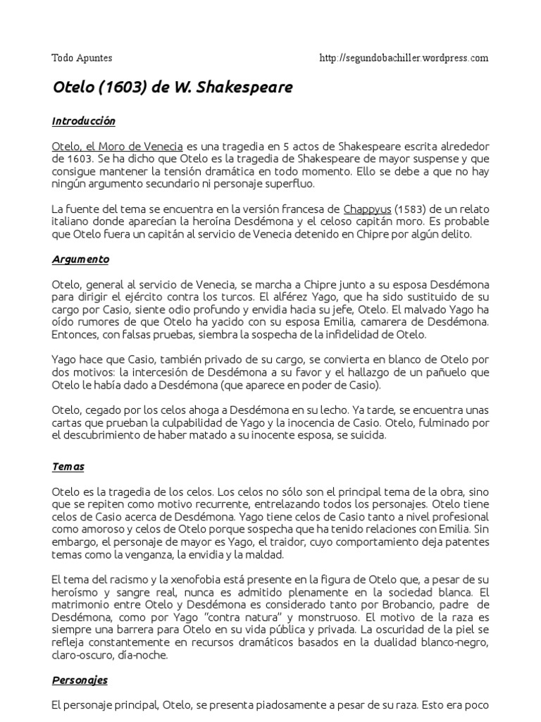 Análisis de Otelo de Shakespeare | PDF | OTELO