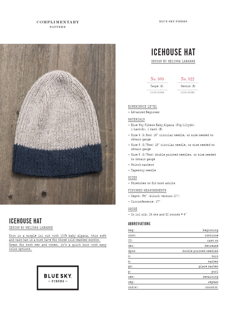 BSF17 IceHouseHat WebPDF Udate | PDF | Knitting | Knitting Needle