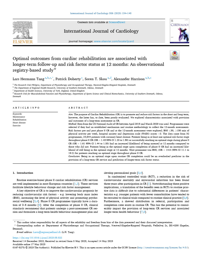 Long-Term Outcomes in Cardiac Rehabilitation | PDF | Physical Therapy ...