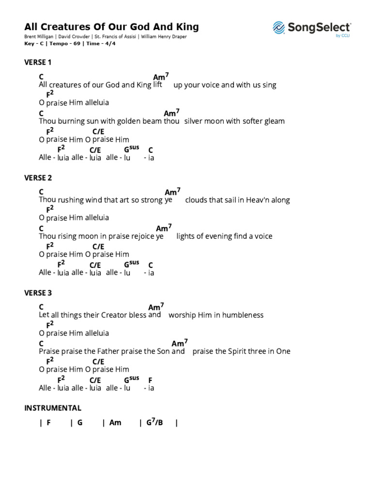 All Creatures Of Our God And King Chords | PDF