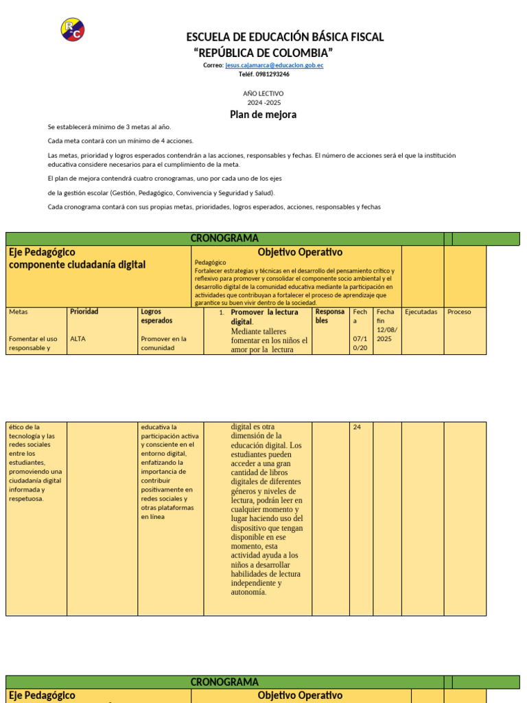 Plan de Mejora Educativa 2024-2025 | PDF | Enseñando | Pedagogía
