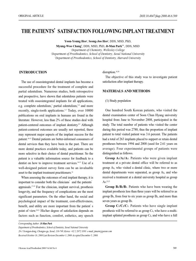 The Patients Satisfaction Following Implant Treat | PDF | Dental ...
