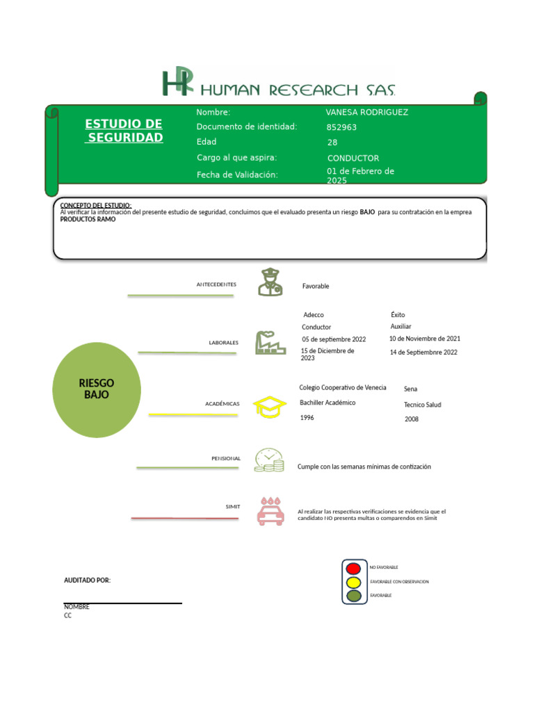 Estudio de Seguridad: Candidato Conductor | PDF | Sistema de manejo de ...