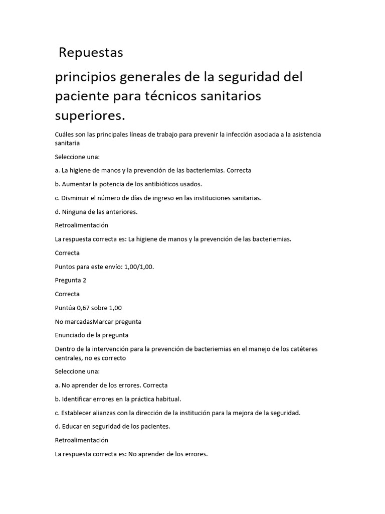 Repuestas Principios Generales de La Seguridad Del Paciente para ...