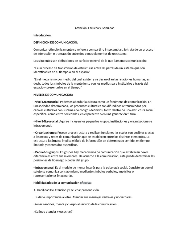 Comunicación: Atención, Escucha y Genuinidad | PDF | Comunicación ...