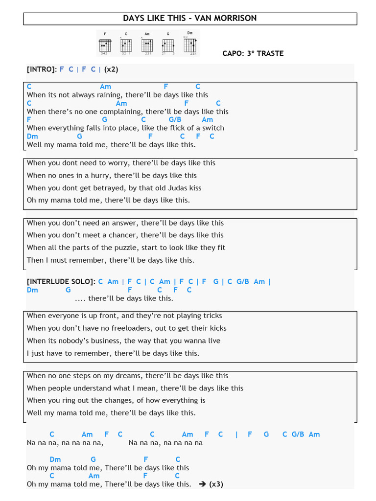 Van Morrison's "Days Like This" Lyrics | PDF