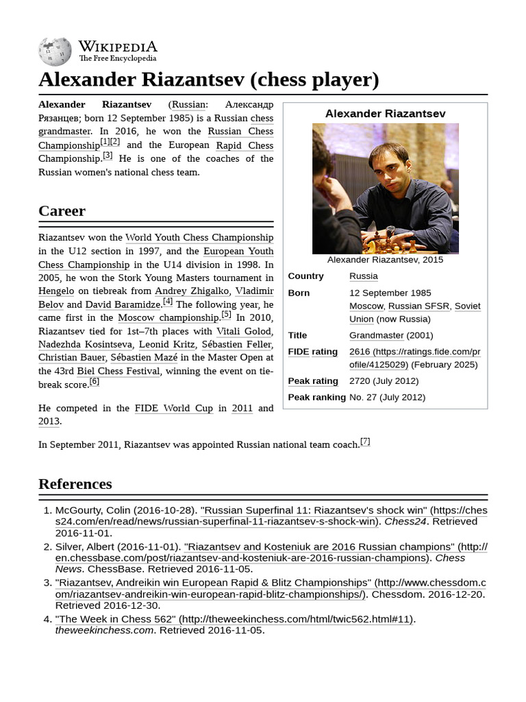 Alexander Riazantsev: Russian Chess GM | PDF | Chess Competitions ...
