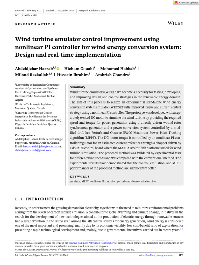 Nonlinear PI Control for Wind Turbine Emulator | PDF | Electric Motor ...