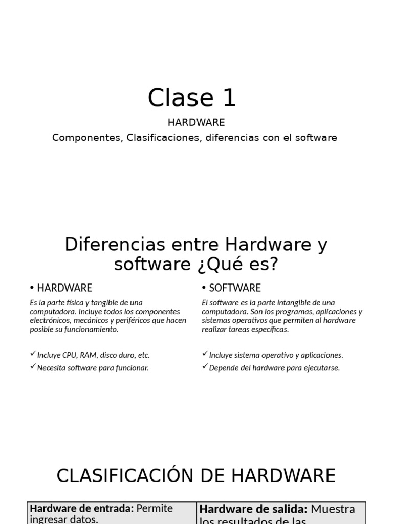 Componentes y Clasificación del Hardware | PDF | Hardware de la ...