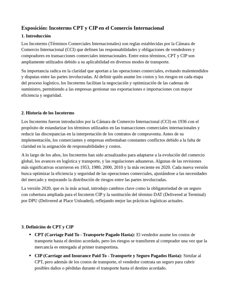 Incoterms CPT y CIP: Guía Esencial | PDF | El comercio internacional ...