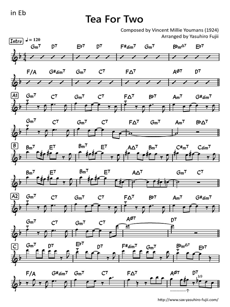 Tea For Two - Easy Solo Example For Alto Sax | PDF | American Music ...