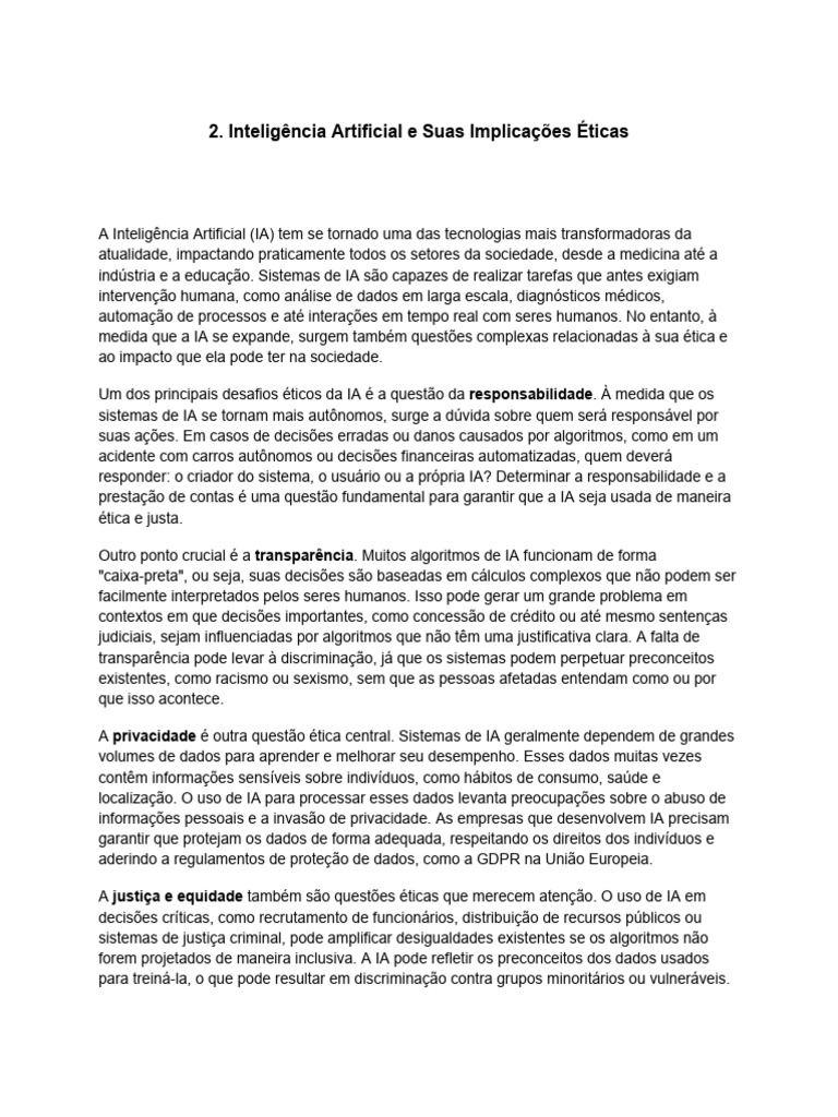 Ética da Inteligência Artificial: Desafios e Implicações | PDF ...