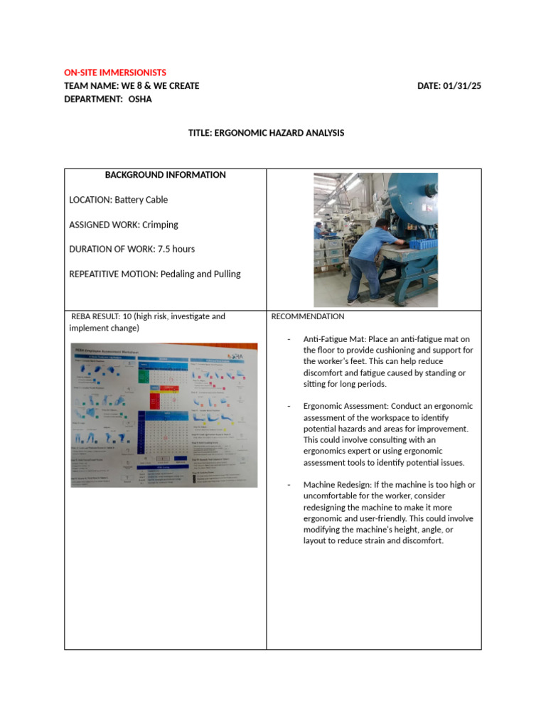 Ergonomic Hazard Analysis Report | PDF | Chair | Occupational Safety ...