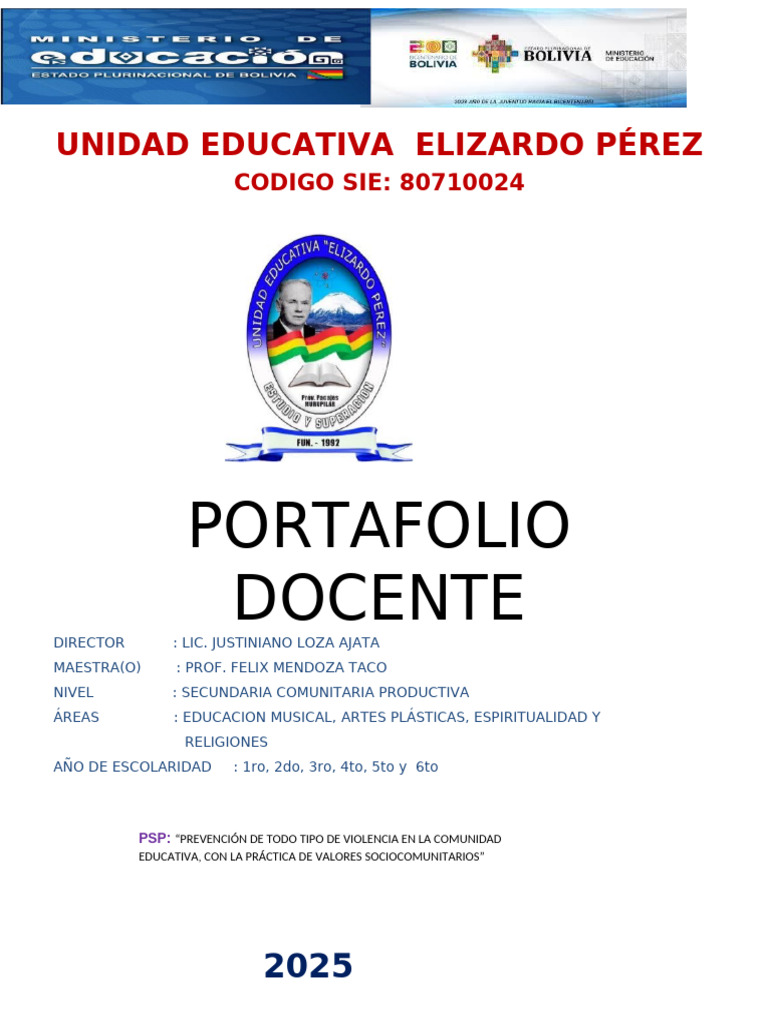 Carátula Portafolio Docente 2025 | PDF | Aprendizaje