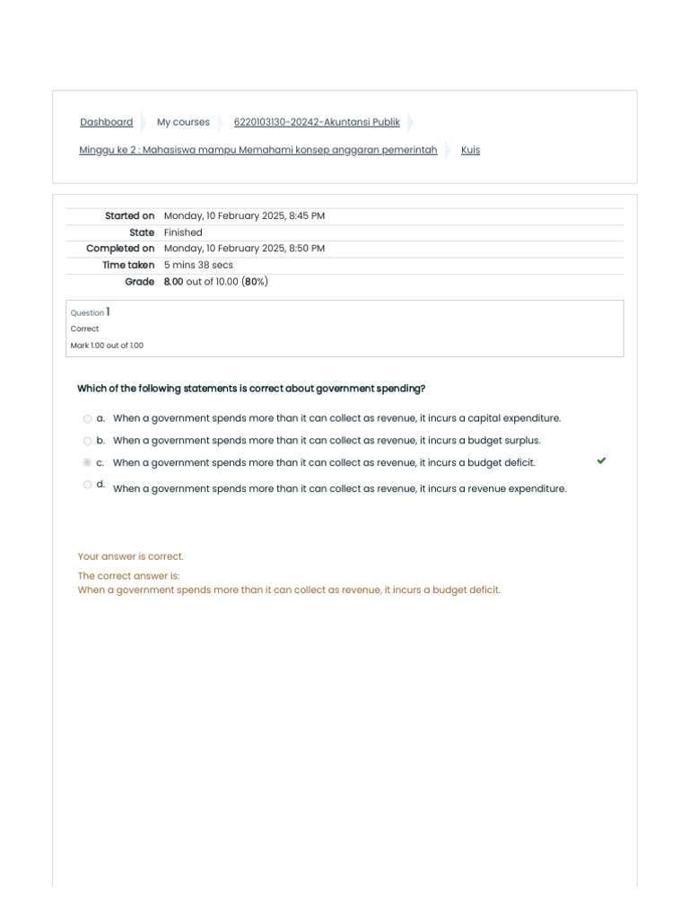 Kuis AkPublick Week 1 - Attempt Review | PDF | Government Budget ...