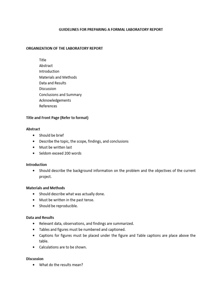 Formal Laboratory Report Guidelines | PDF | Academic Dishonesty ...