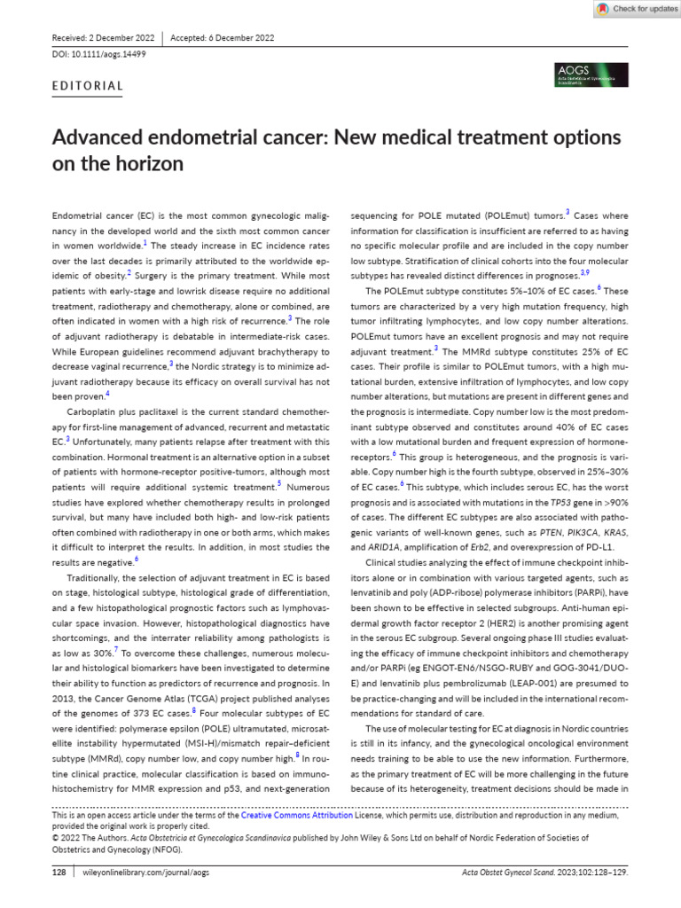 Advanced Endometrial Cancer Treatments | PDF | Cancer | Clinical Medicine