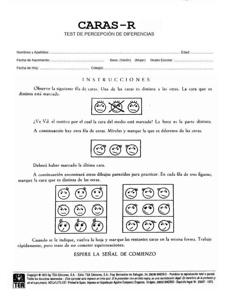 Test de Percepción de Diferencias CARAS-R | PDF