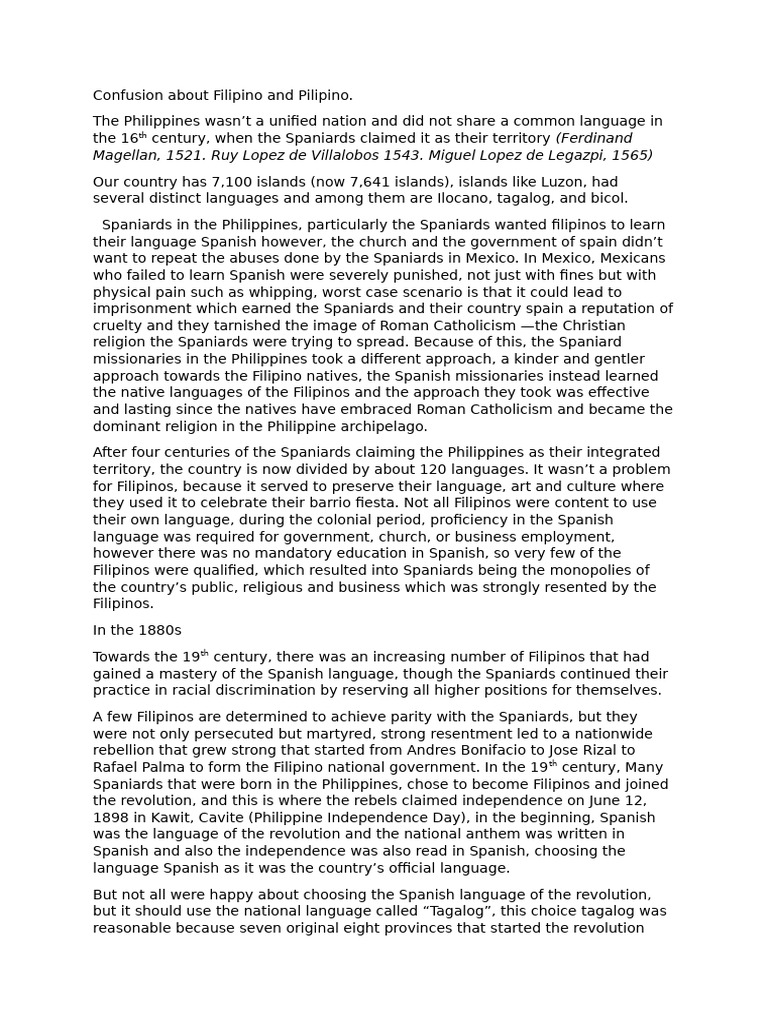 Confusion About Filipino and Pilipino | PDF | Tagalog Language ...