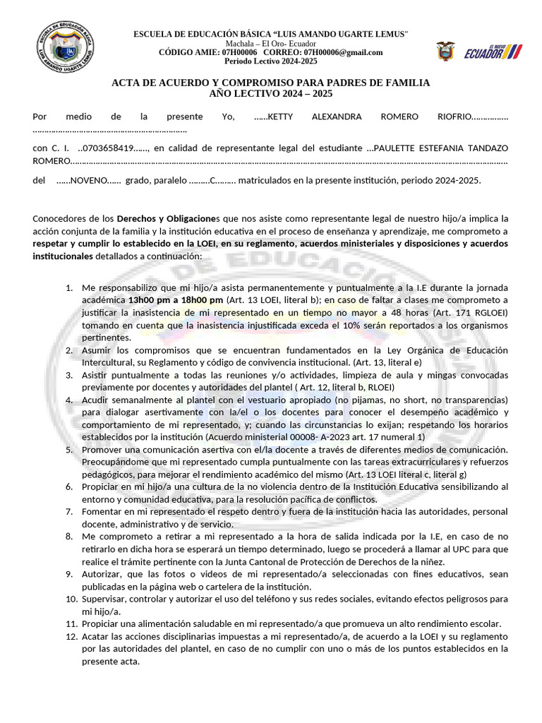 Compromiso de Padres 2024-2025 | PDF | Escuelas