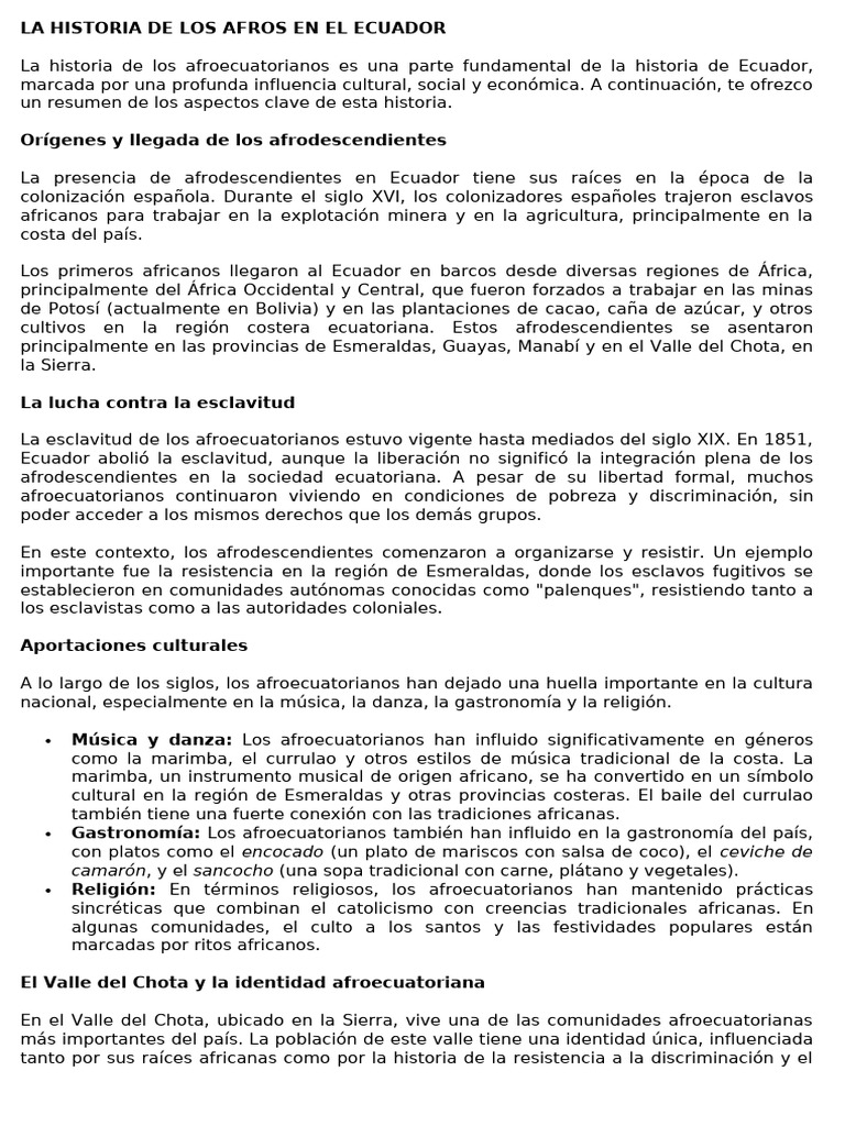 Orígenes de los afrodescendientes en Ecuador | PDF | Ecuador | Esclavitud