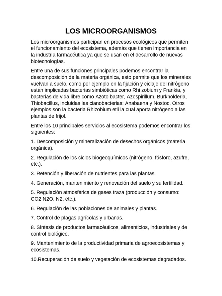 Importancia de los Microorganismos en Ecosistemas | PDF