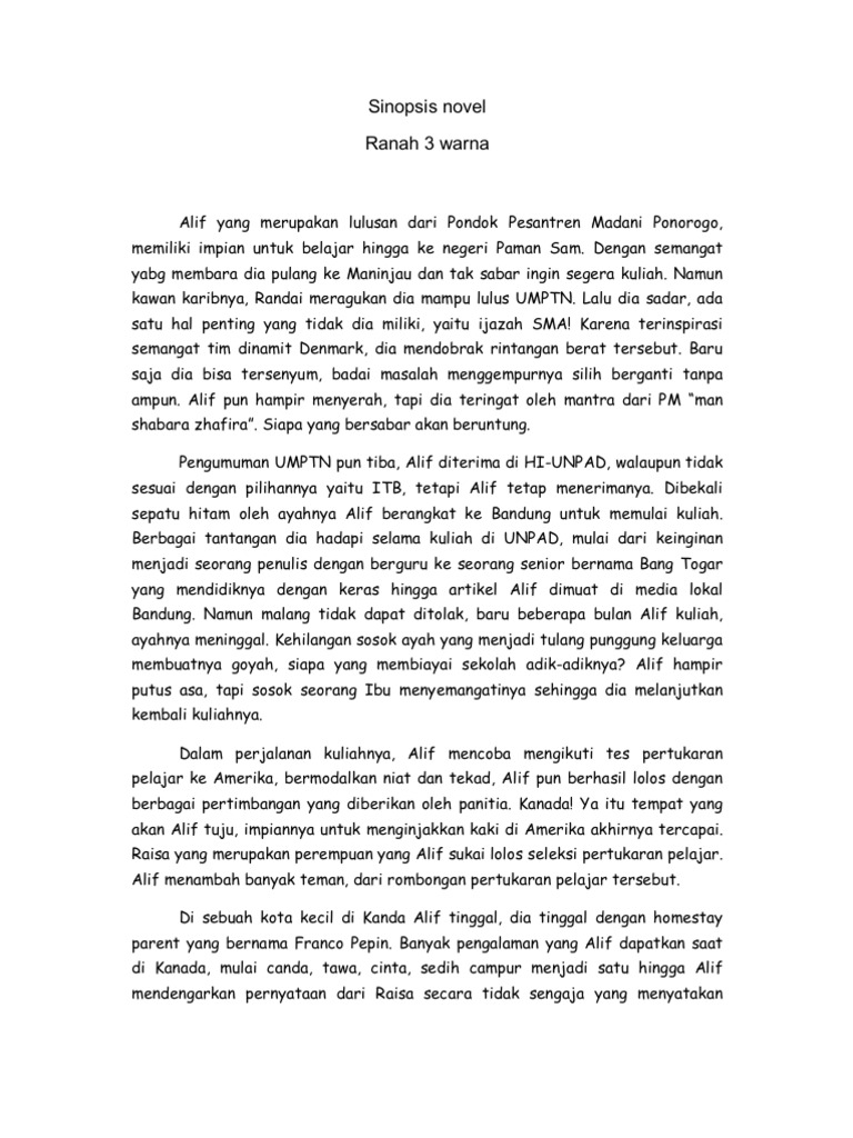 Sinopsis Novel Ranah 3 Warna