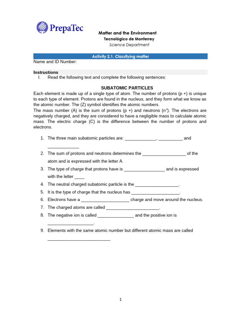 Copia de Activity+3.2+Atomic+structure+and+subatomic+particles | PDF ...