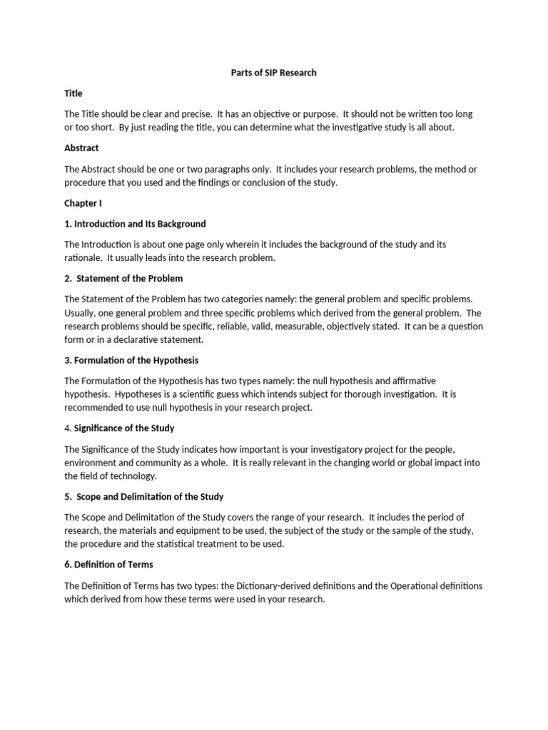 Parts of SIP Research Explained | PDF | Hypothesis | Statistics