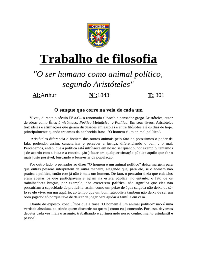 Aristóteles: O Homem como Animal Político | PDF