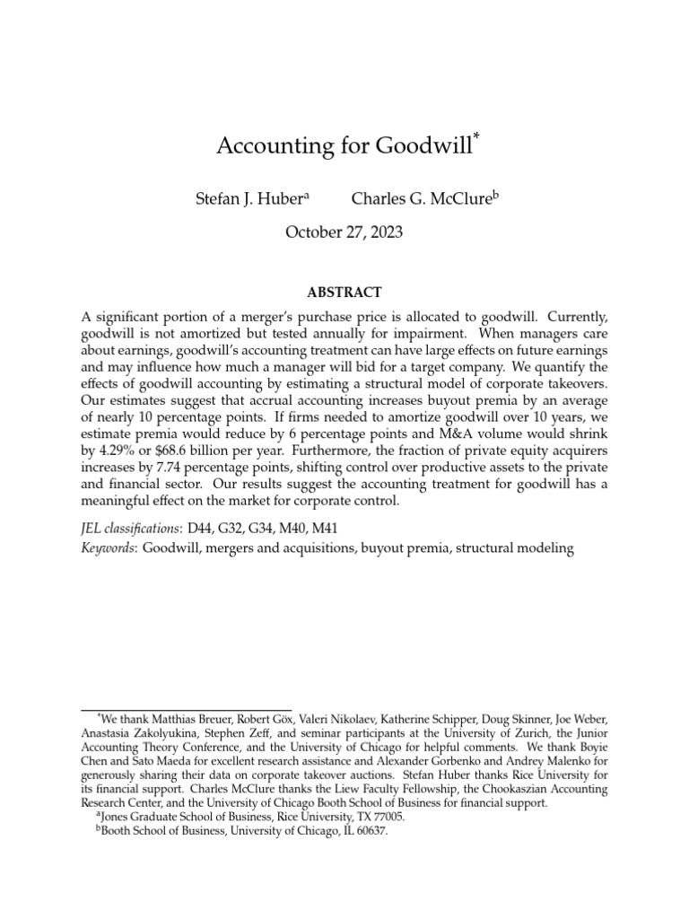 Impact of Goodwill Accounting on M&A | PDF | Goodwill (Accounting ...