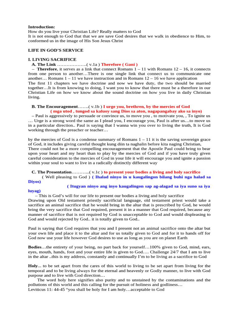 Living Sacrifices in Romans 12 | PDF | Epistle To The Romans | Sacrifice