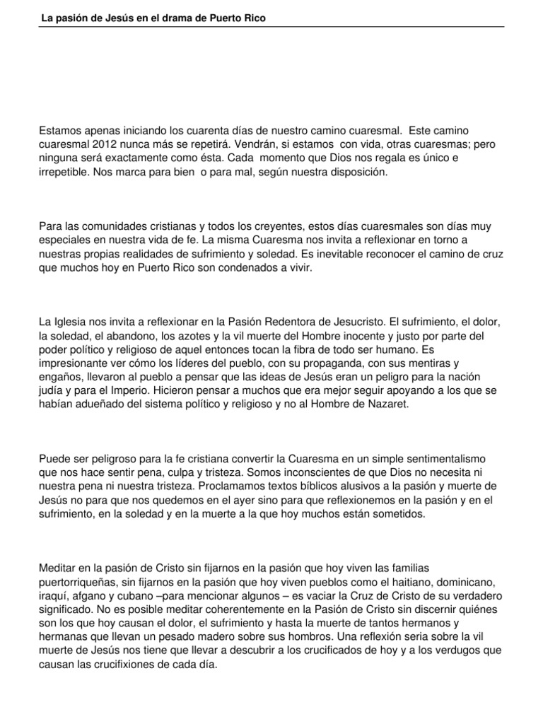 La Pasion de Jesus en El Drama de Puerto Rico | PDF | Amor | Sufrimiento