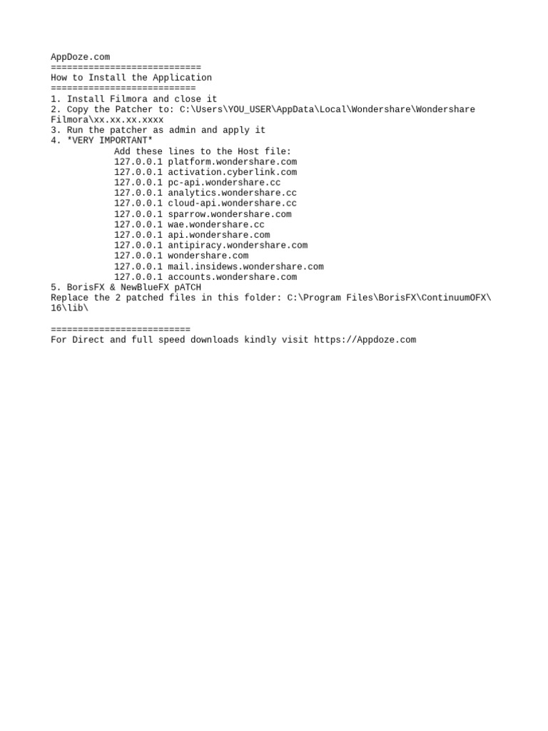 Filmora Installation and Patching Guide | PDF