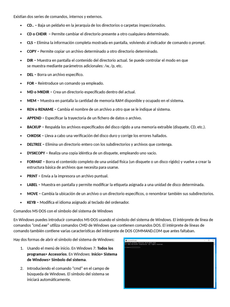 Comandos MS-DOS Esenciales en Windows | PDF | Archivo de computadora ...