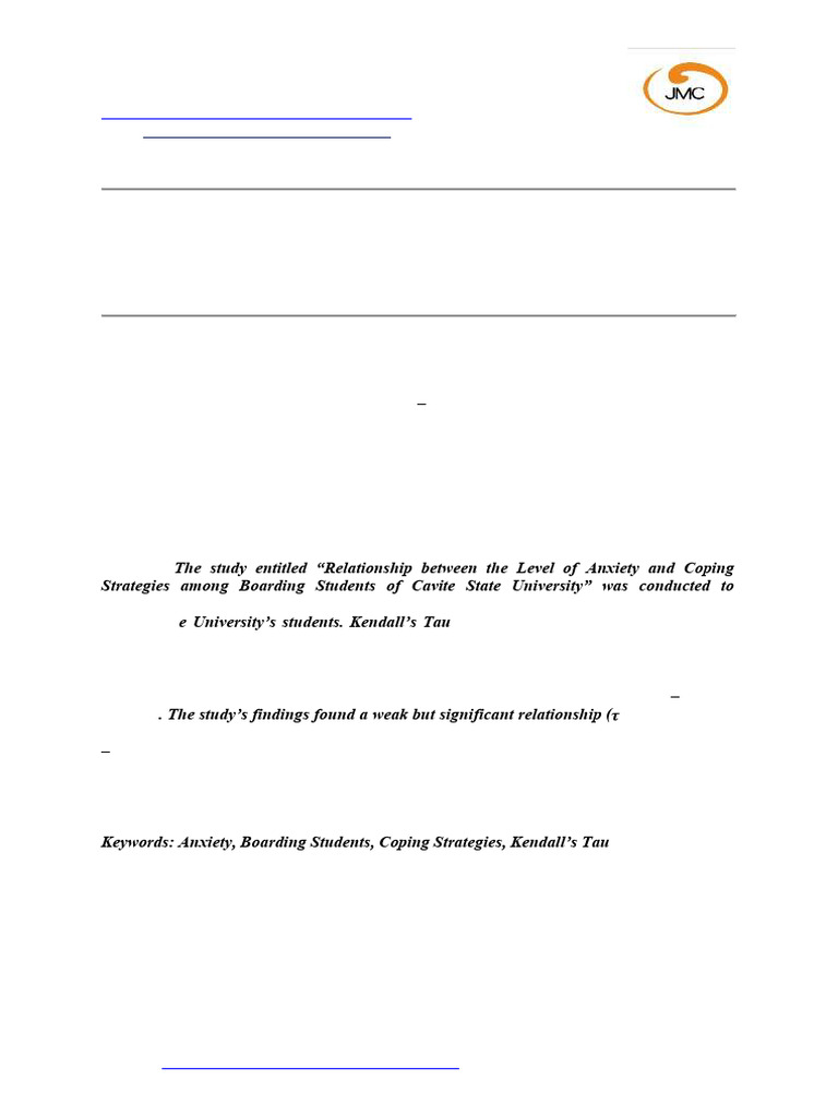 Relationship Between The Level of Anxiety and Copi | PDF | Anxiety ...