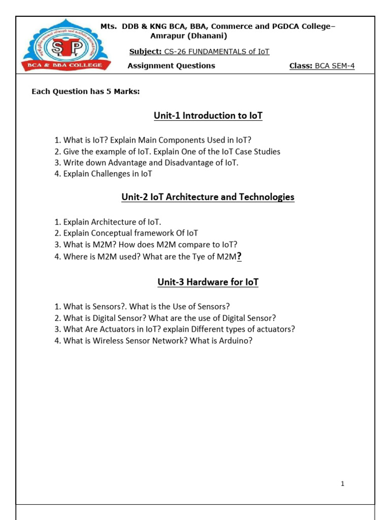 IoT Fundamentals for BCA Students | PDF | Internet Of Things | Wireless ...