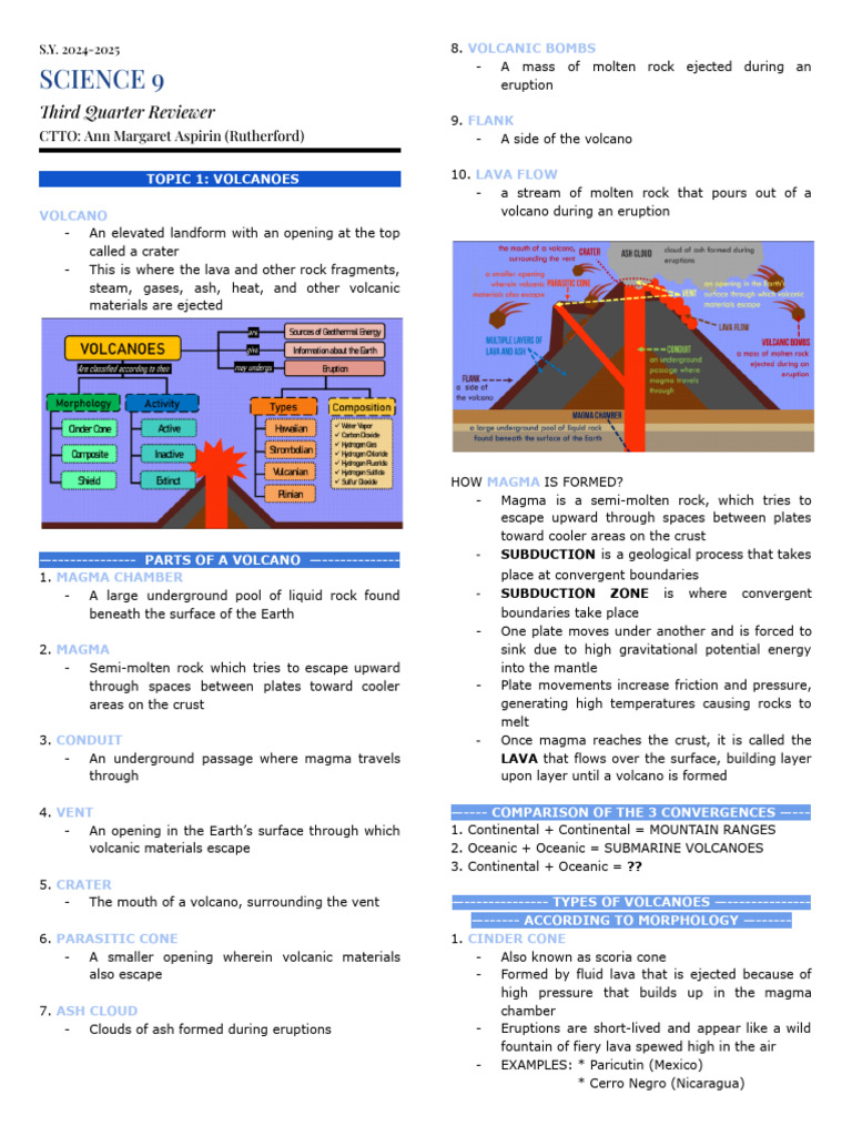 SCIENCE 9 ; QTR 3 | PDF | Volcano | Types Of Volcanic Eruptions