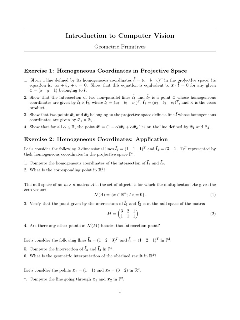 Computer Vision: Homogeneous Coordinates and 2D Transformations | PDF ...
