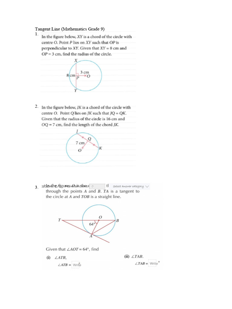 Tangent Line Grade 9 | PDF