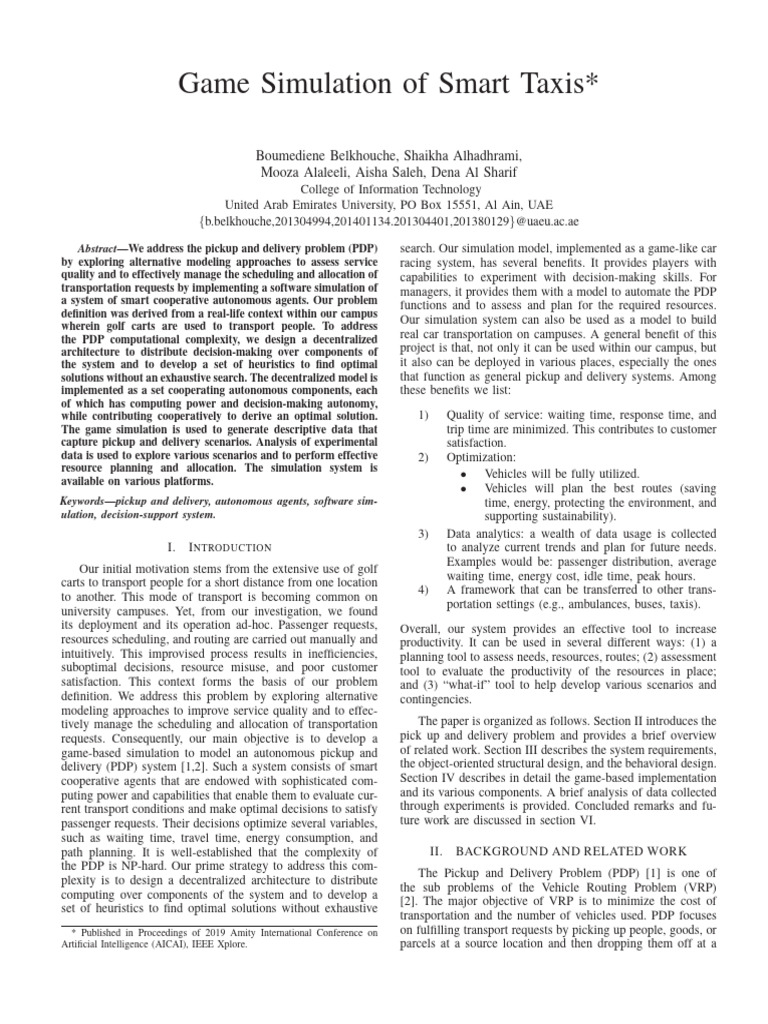 Smart Taxi Game Simulation for PDP | PDF | System | Simulation