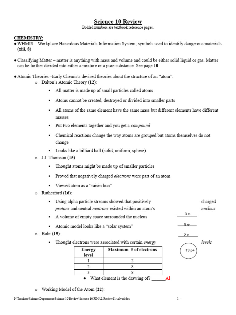 Science 10 Chemistry Review Guide | PDF | Ion | Mole (Unit)
