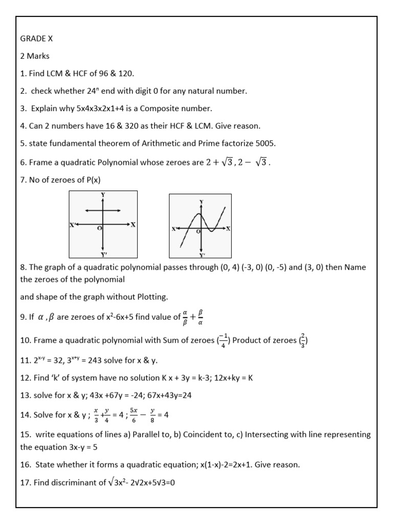 Grade X Mathematics Problem Set | PDF | Quadratic Equation | Zero Of A ...
