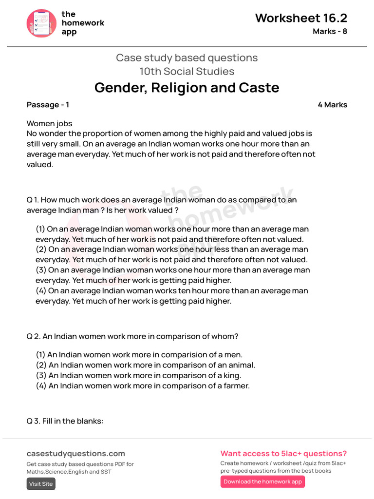Case Study Questions on Gender Issues | PDF | Worksheet | Gender Equality